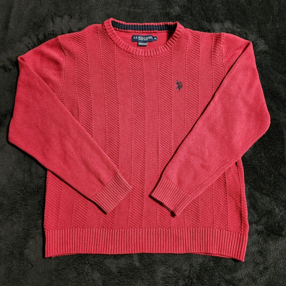US Polo Assn Mens XL Red Textured Knit Crewneck Sweater WMUF4S5472 Cotton Blend